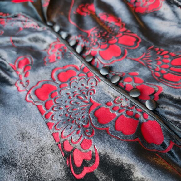 Romantic Goth Silk Blend Velvet Burnout Evening Jacket Floral Statement - Picture 9 of 15